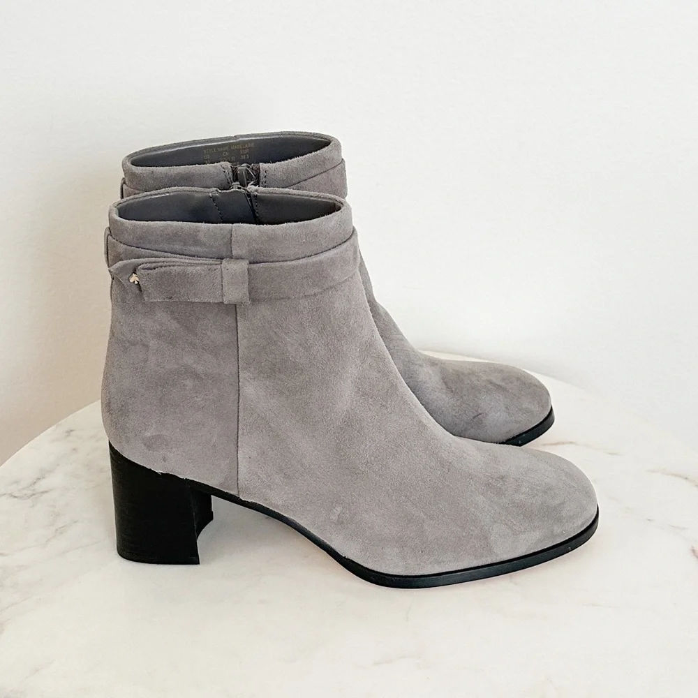 NEW Kate Spade Madelaine Strap Heeled Suede Booties Hare Grey Size 8